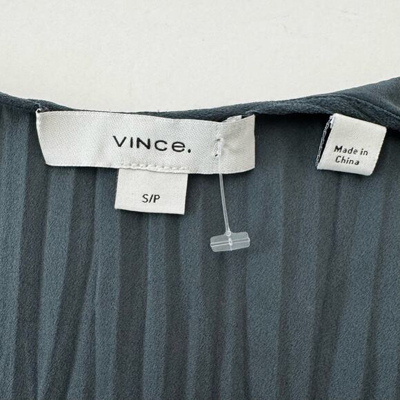 Vince Pleated Satin Cinch Waist Resort Midi Dress Tide Pool S NWOT - Picture 10 of 11